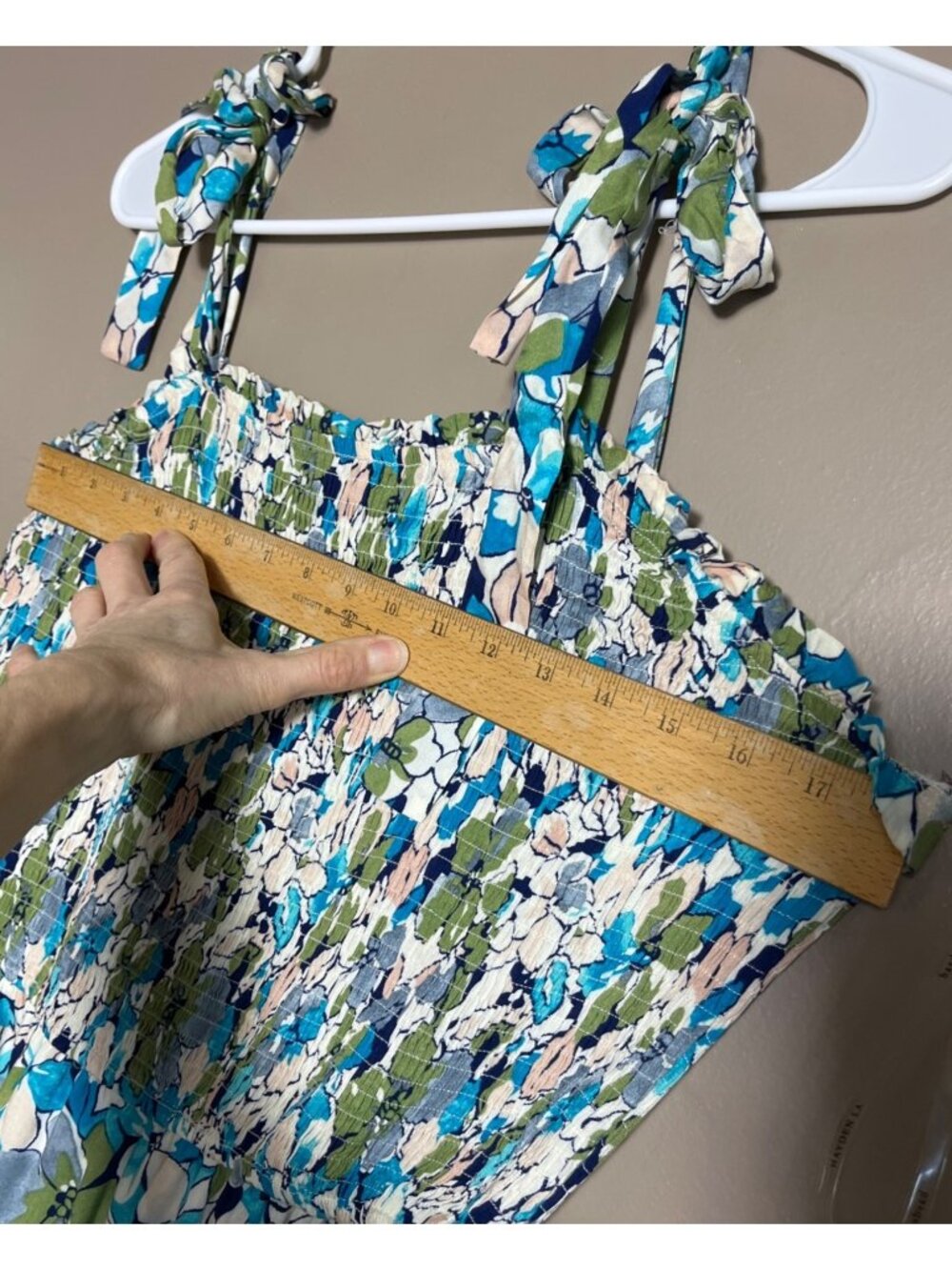 Hayden Dress Maxi Blue Floral Smocked Tiered Boho Pockets Coastal Travel Wom L - Picture 7 of 14